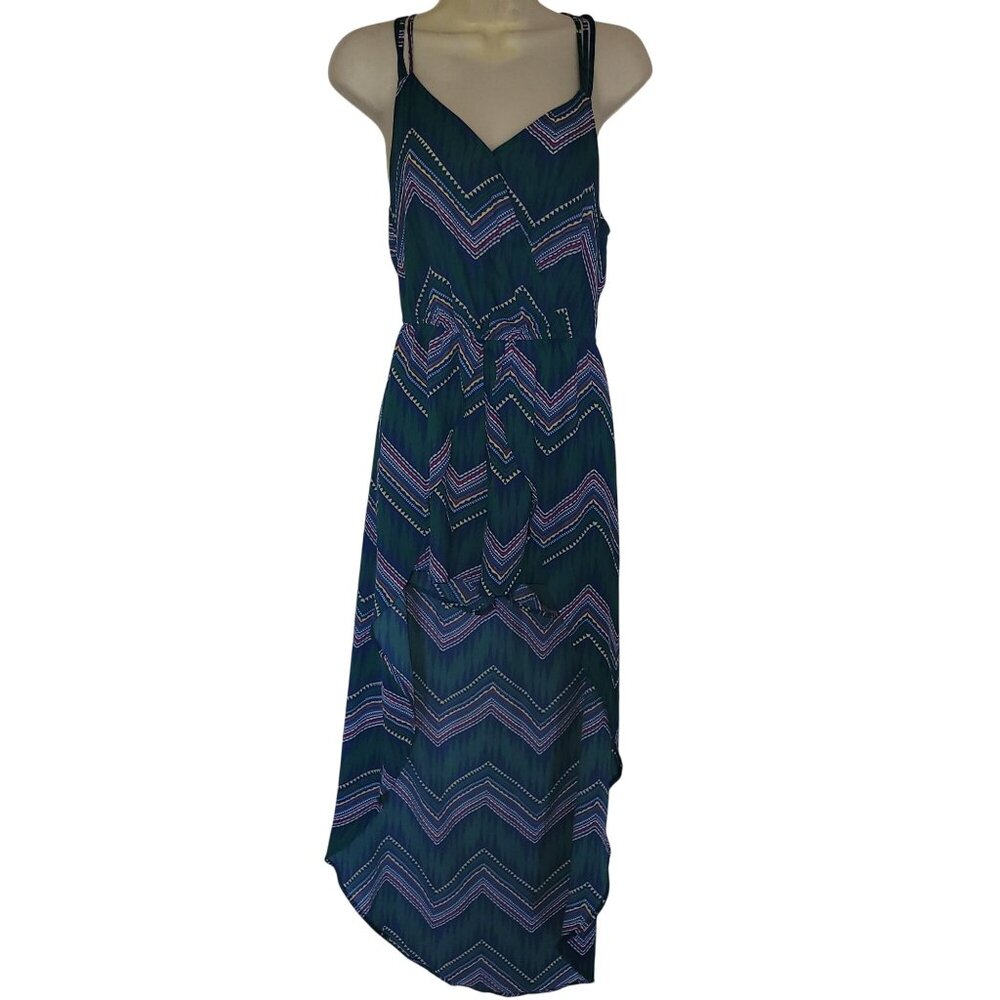 Chevron Pattern Sleeveless Maxi Dress romper With Strappy Back & Tie‎ Waist  M